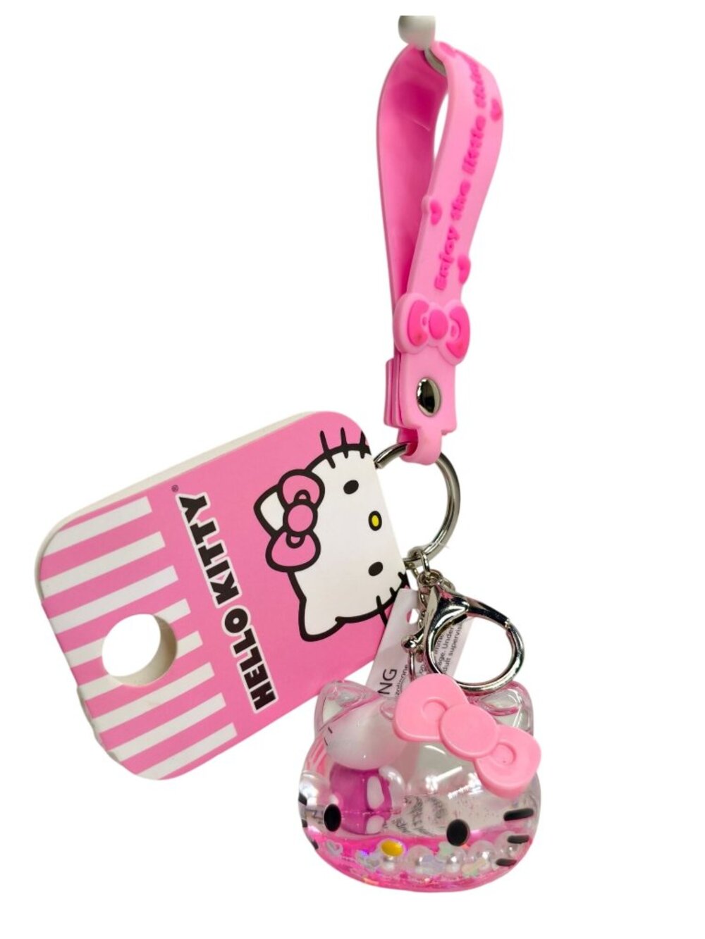 Hello Kitty Liquid Keychain With Strap Charm Pink Accessory Backpack Keys Purse